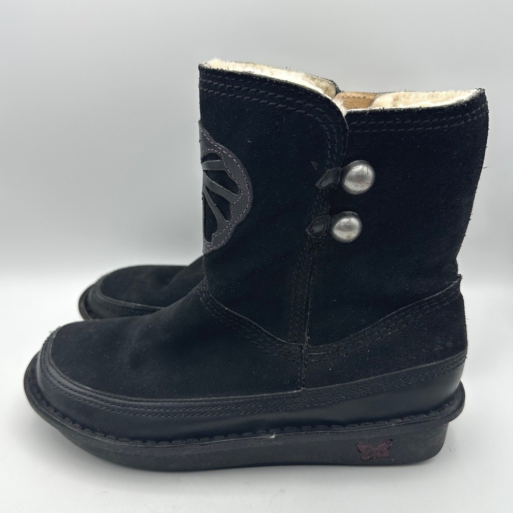 Alegria Suede Mid Calf Boots Womens 37 US 6.5-7 Black Butterfly Faux Fur Lined